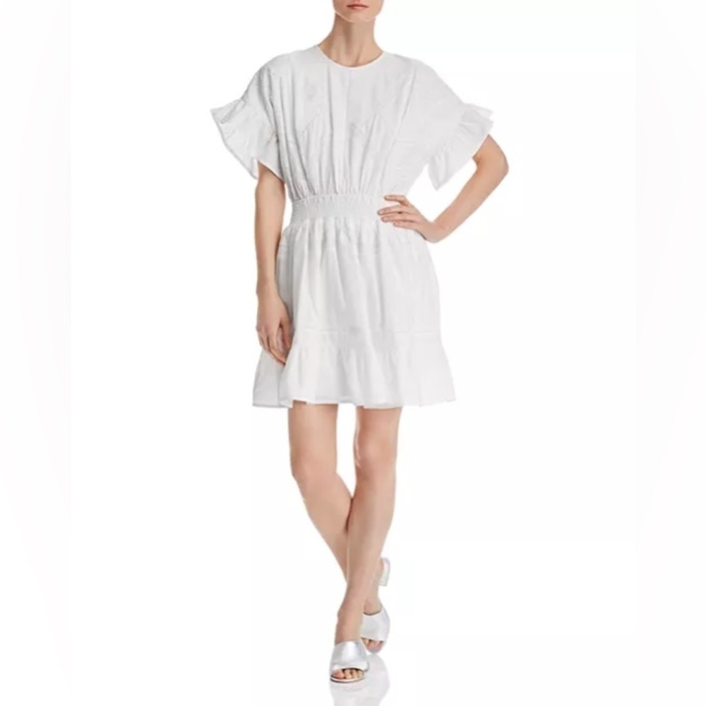 Aqua White Lace Inset Flounced Mini Dress Medium NWT